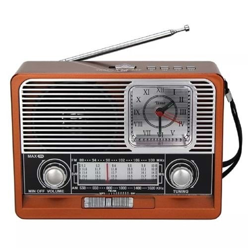 KN-2113BT fm retro radyo masası şarj edilebilir saatli acil durum ışığı 2022