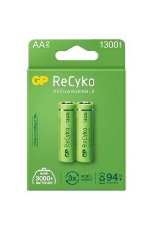 GP 1300 mAh AA Ni-MH Şarj Edilebilir Kalem Pil 2'li ReCyko 130AAHCE 1300 Serisi