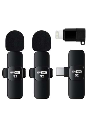 S2 İphone ve Type-c Uyumlu Kablosuz İkili Yaka Mikrofonu Youtube Facebook Tiktok Vlog