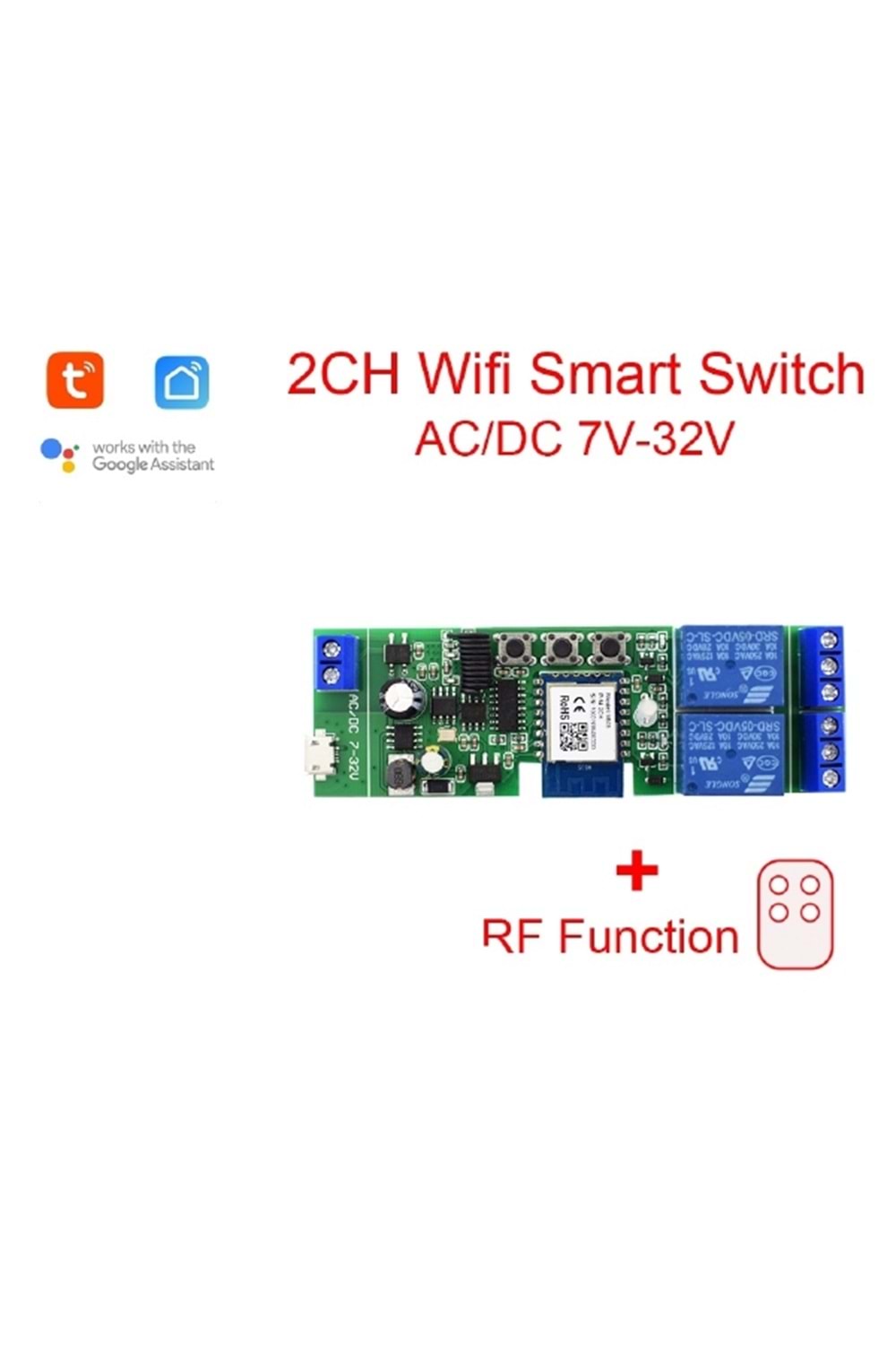 ALOSAT Tuya Smart ALOST3295 Wifi Motor Switch Module 2CH 85-260V RF433 Radio Remote Control,2 Channels Inching Relay for Alexa Google Home