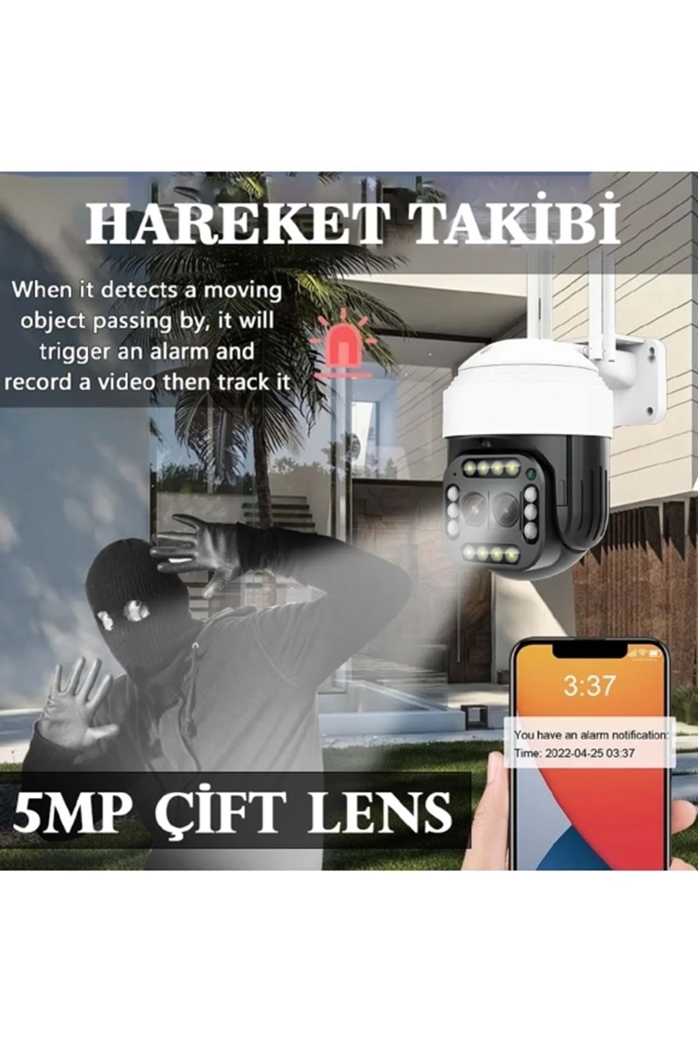 yoosee YS-16 DUAL CAM 5MP 1080P FULL HD 4K Çift Lensli Kızıl ötesi Gece Görüşlü Güvenlik kamerası