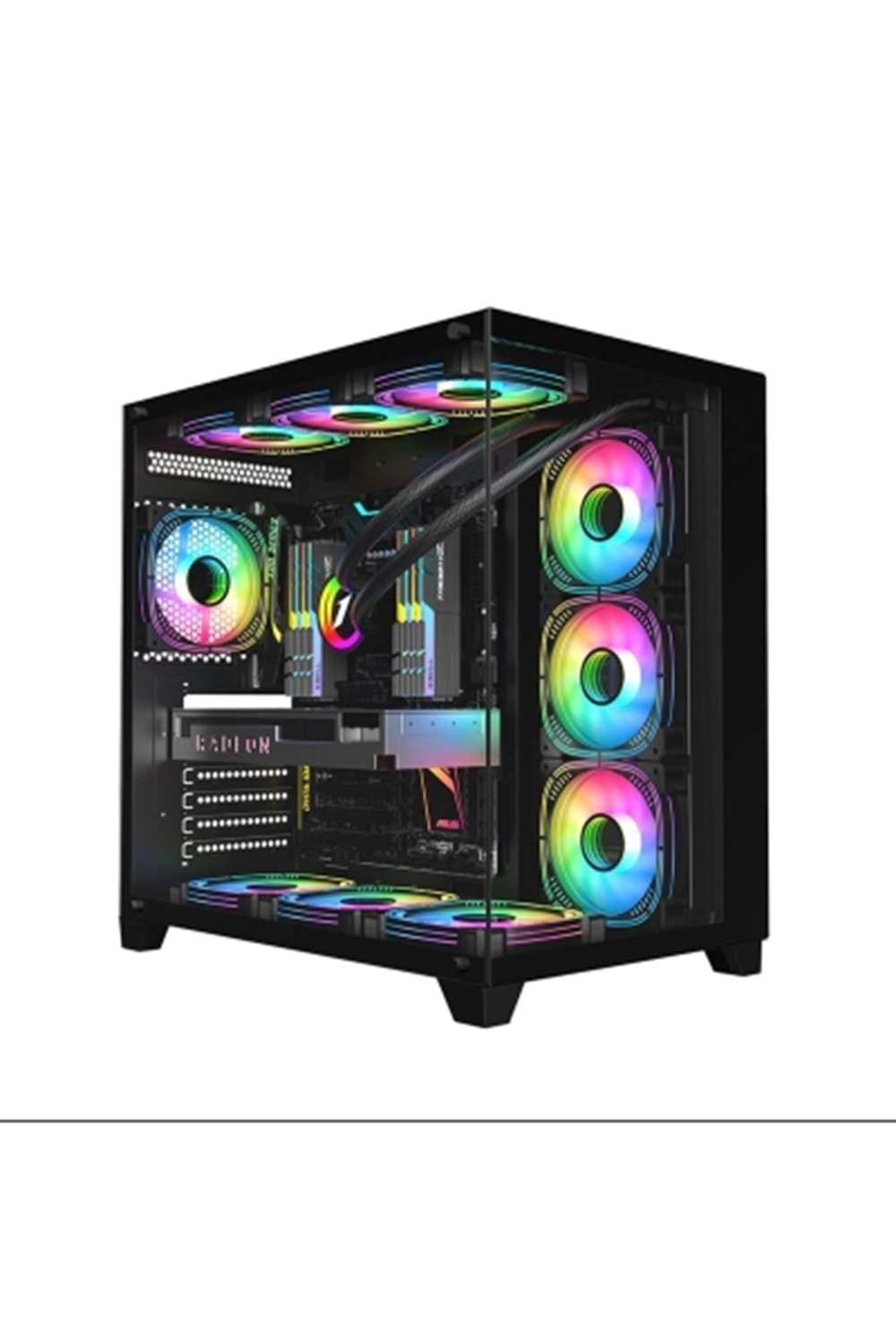 Revenge Supernova Beyaz SYAH 7 RGB Fanlı ATX Temperli Cam Panel Akvaryum Gaming Bilgisayar Kasası