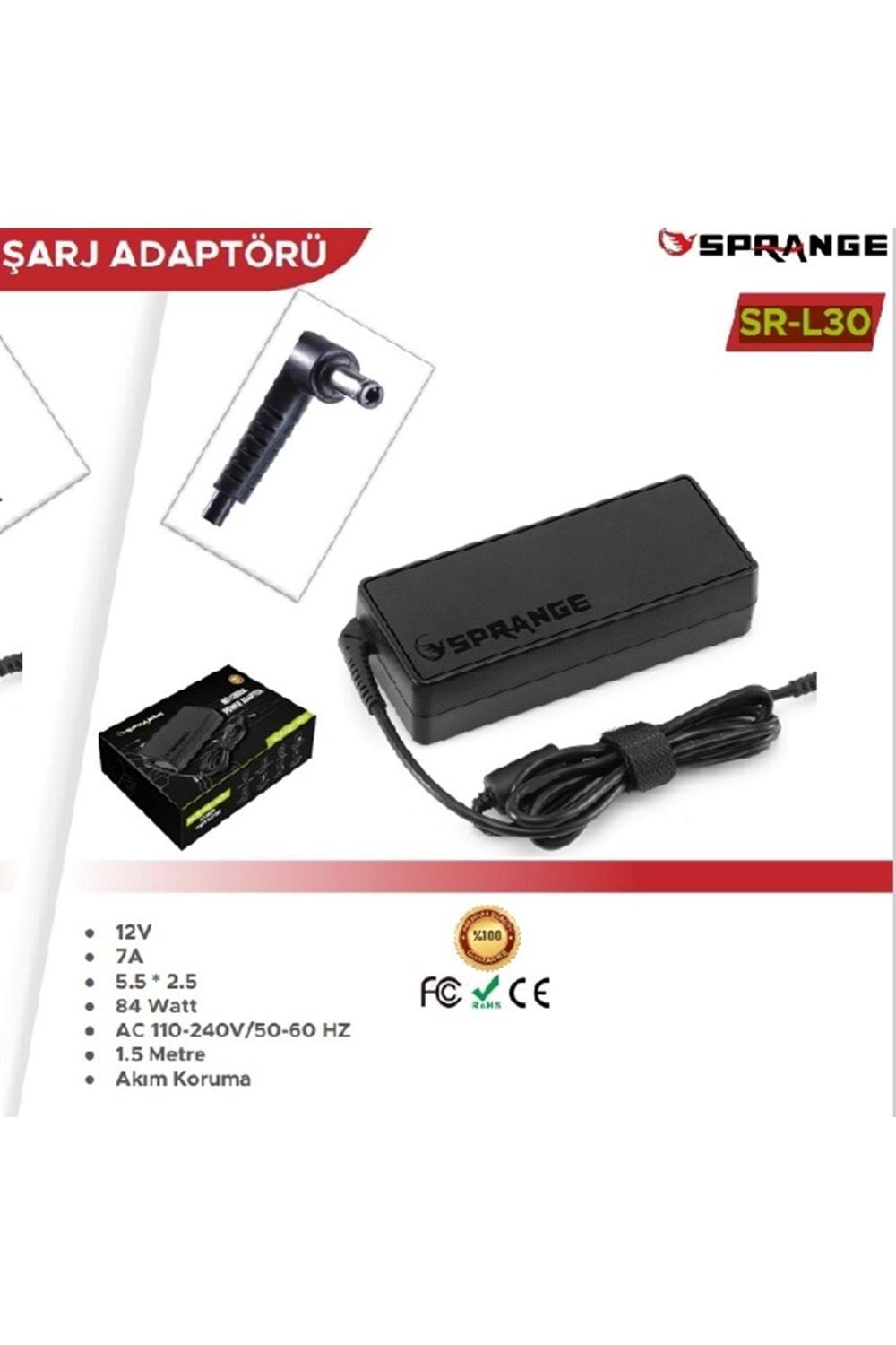 SPRANGE SR-L30 12V 7A 5.5*2.5 Adaptör Led Kamera Adaptörü 12/7