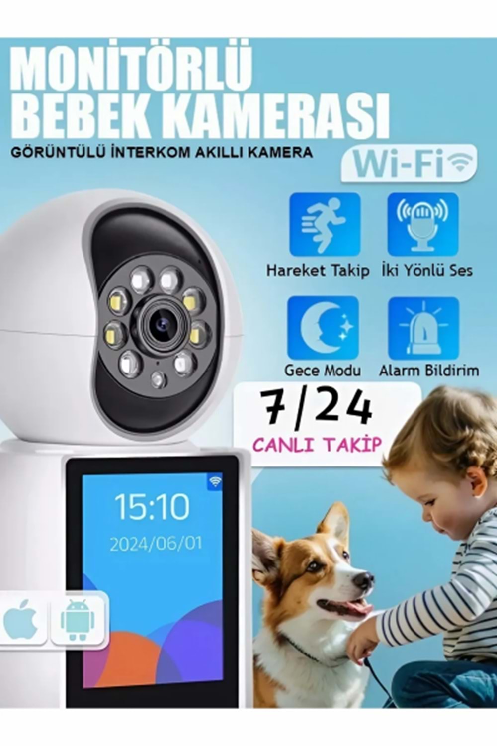 ALOSAT 4234 Monitörlü Smart Ip Full Hd 360° Akıllı Bebek Kamerası İki Yönlü Ses Gece Görüşlü Güvenlik Sistemi