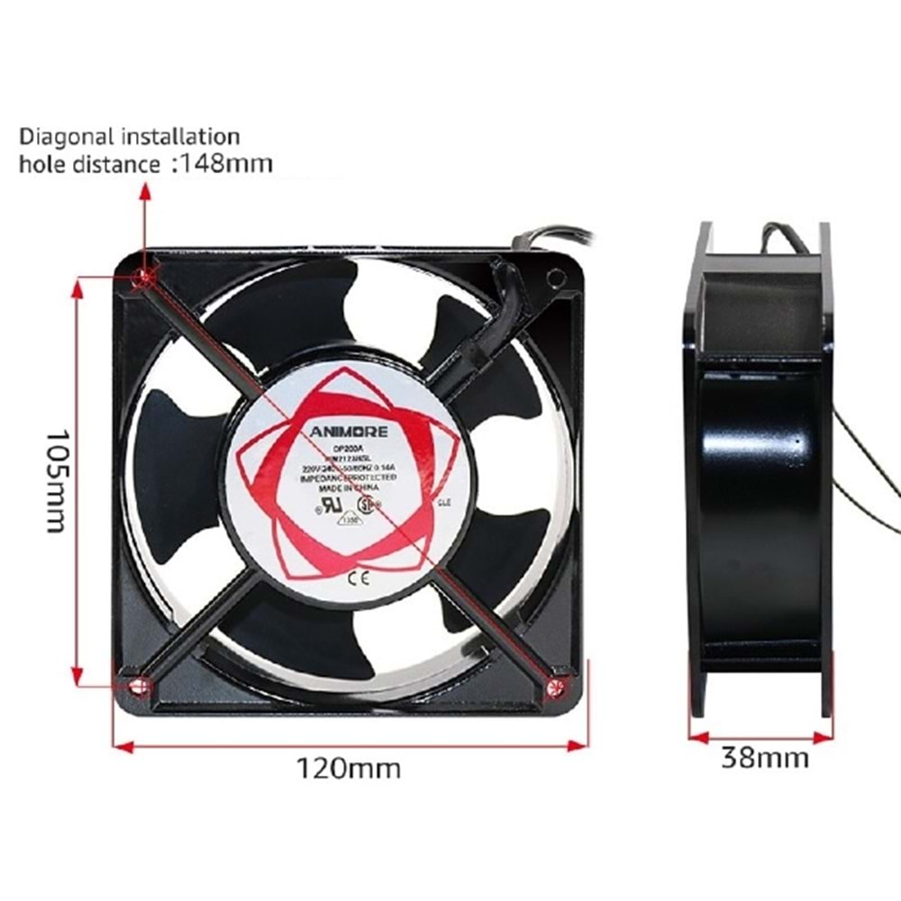 Fan 120X120 220V Kare Metel Kasa