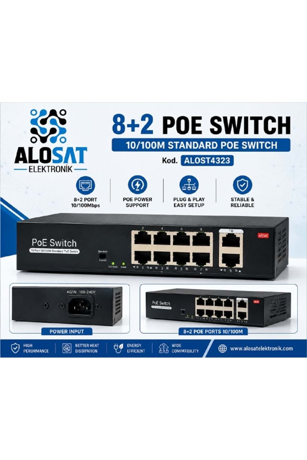ALOSAT 8PORT POE SWİTCH 100W PG-H1108PLS