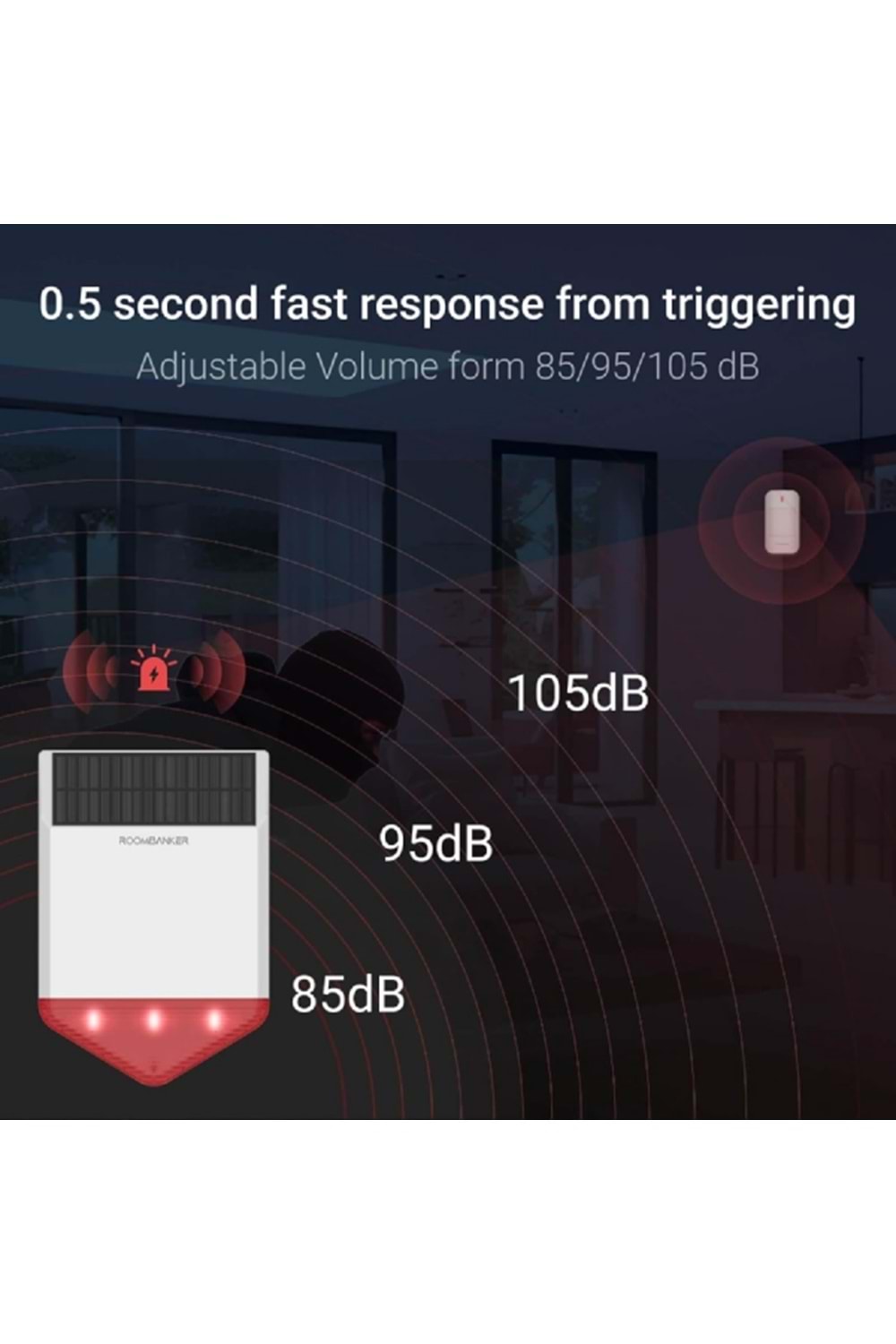 ROOMBANKER SO1 Dış Mekan Sireni - IP65, Şarj için Dahili Güneş Paneli ile Onaylandı