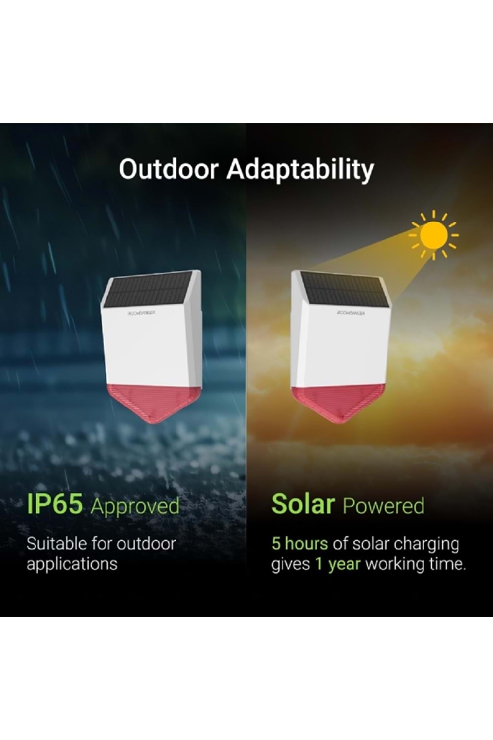 ROOMBANKER SO1 Dış Mekan Sireni - IP65, Şarj için Dahili Güneş Paneli ile Onaylandı