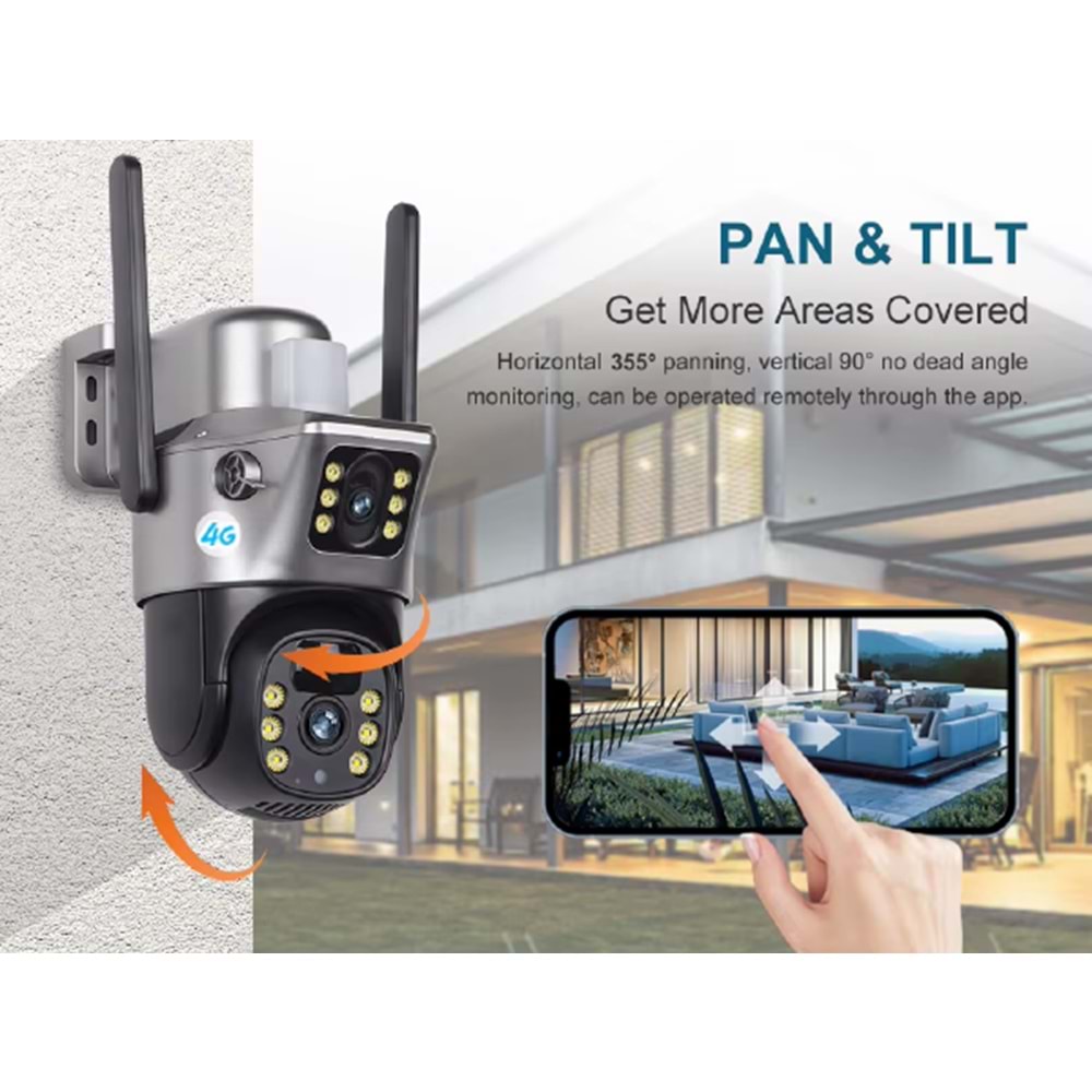 ALOSAT 4G-990 4G Sim Kart Güneş Kamerası Çift Lens Dış Mekan 6MP 4K Pil IP Kamera PIR Gece Görüş V380 Pro CCTV Güvenlik True Colour View Dual Lens Camera