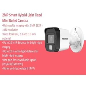 HIKVISION DS-2CE16D0T-EXLPF 2MP Smart Hybrid Light Fixed Mini Bullet Camera