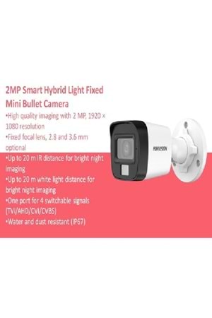 HIKVISION DS-2CE16D0T-EXLPF 2MP Smart Hybrid Light Fixed Mini Bullet Camera