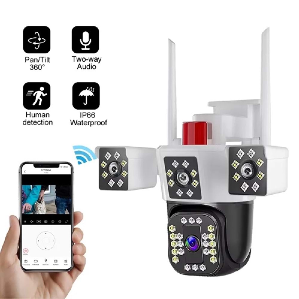 ALOSAT W-8456 6MP HD ev güvenlik 3kamerası gerçek üçlü Lens açık kablosuz WIFI kamera 3 ekranlar monitör YOOSEE akıllı PTZ IP kamera YOOSEE UYGULAMASI