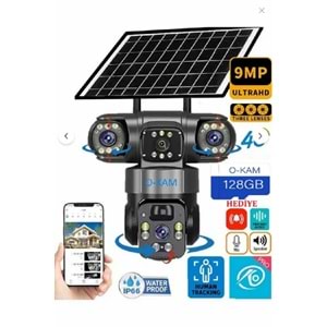 O-KAM 6060 9mp (3+ 3+ 3) Üç Kameralı Ultrahd 4G Güneş Enerjili Akıllı Güvenlik Kamerası