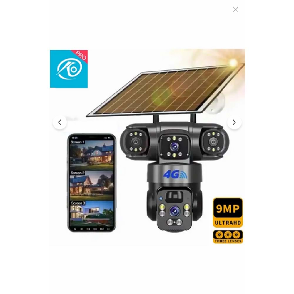 O-KAM 6060 9mp (3+ 3+ 3) Üç Kameralı Ultrahd 4G Güneş Enerjili Akıllı Güvenlik Kamerası