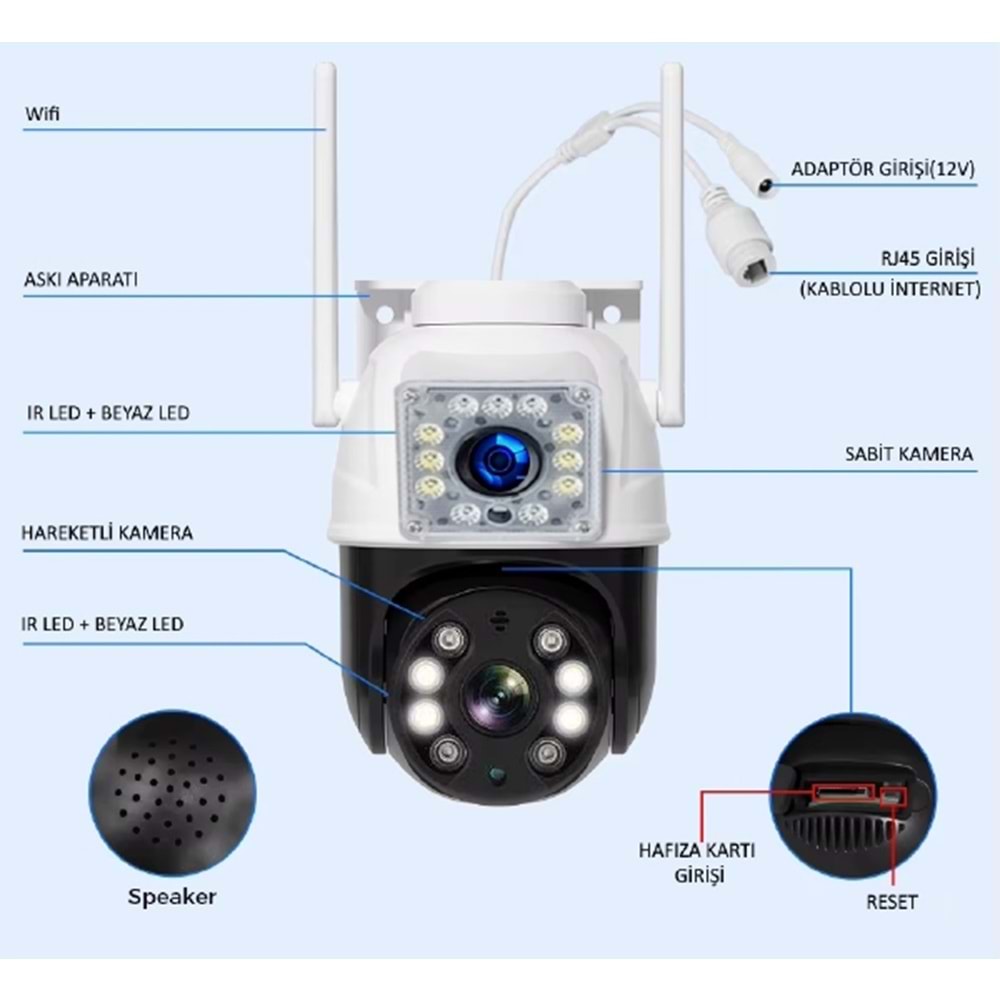 O-Kam 3012 Dual Lens 6MP Wifi Akıllı Kamera , Yapay Zeka, Gece Görüş, Karşılıklı Konuşma