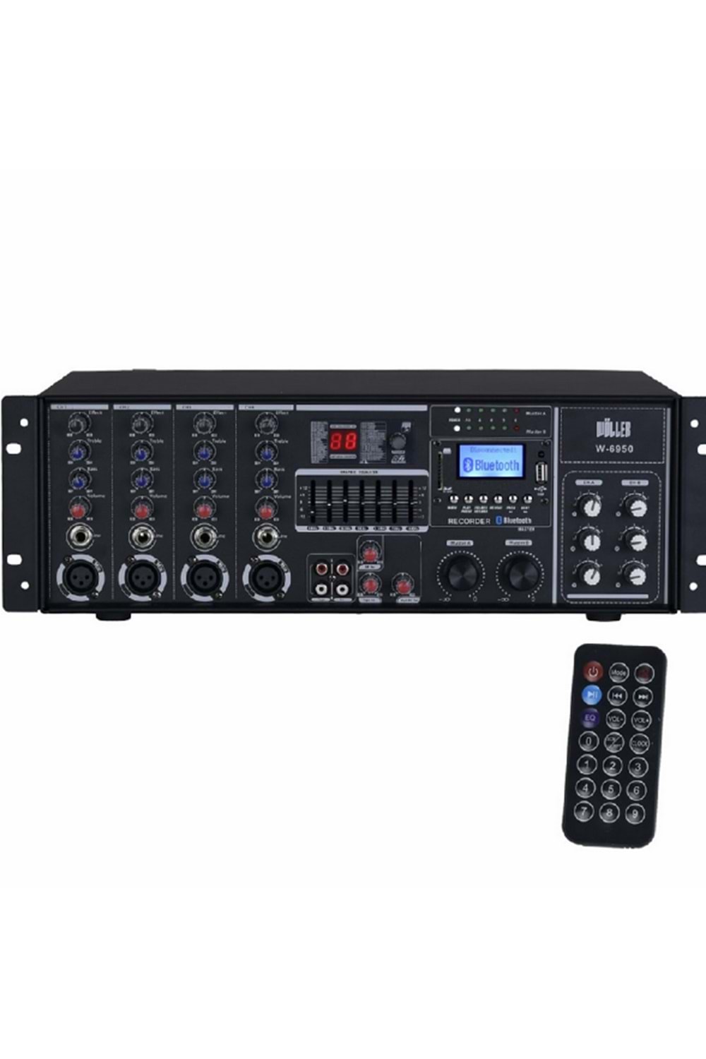 WÖLLER 2X500W 4 Kanal 70-100V 8 Ohm 99 Dsp Efekt 6 Bölge Kontrol Mixer Amfi W-6950