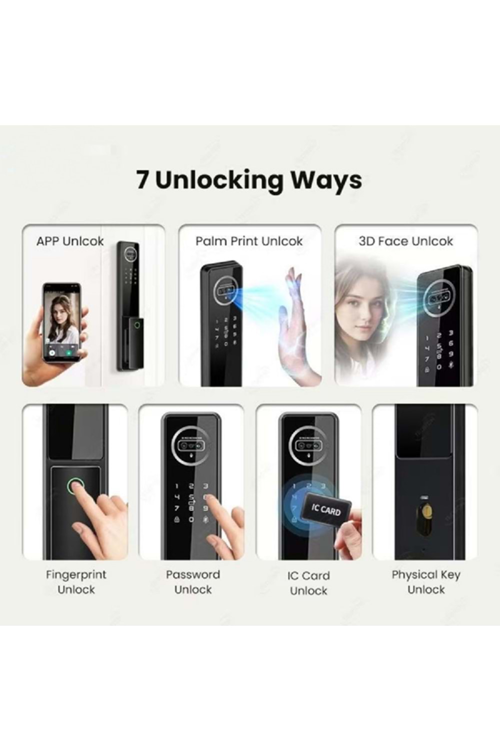 ALOSAT KL6085 MOTORLU KİLİT YÜZ TANIMA , PARMAK İZİ, KART, TUYA SMART LİFE AKILLI KAPI KİLİT SETİ