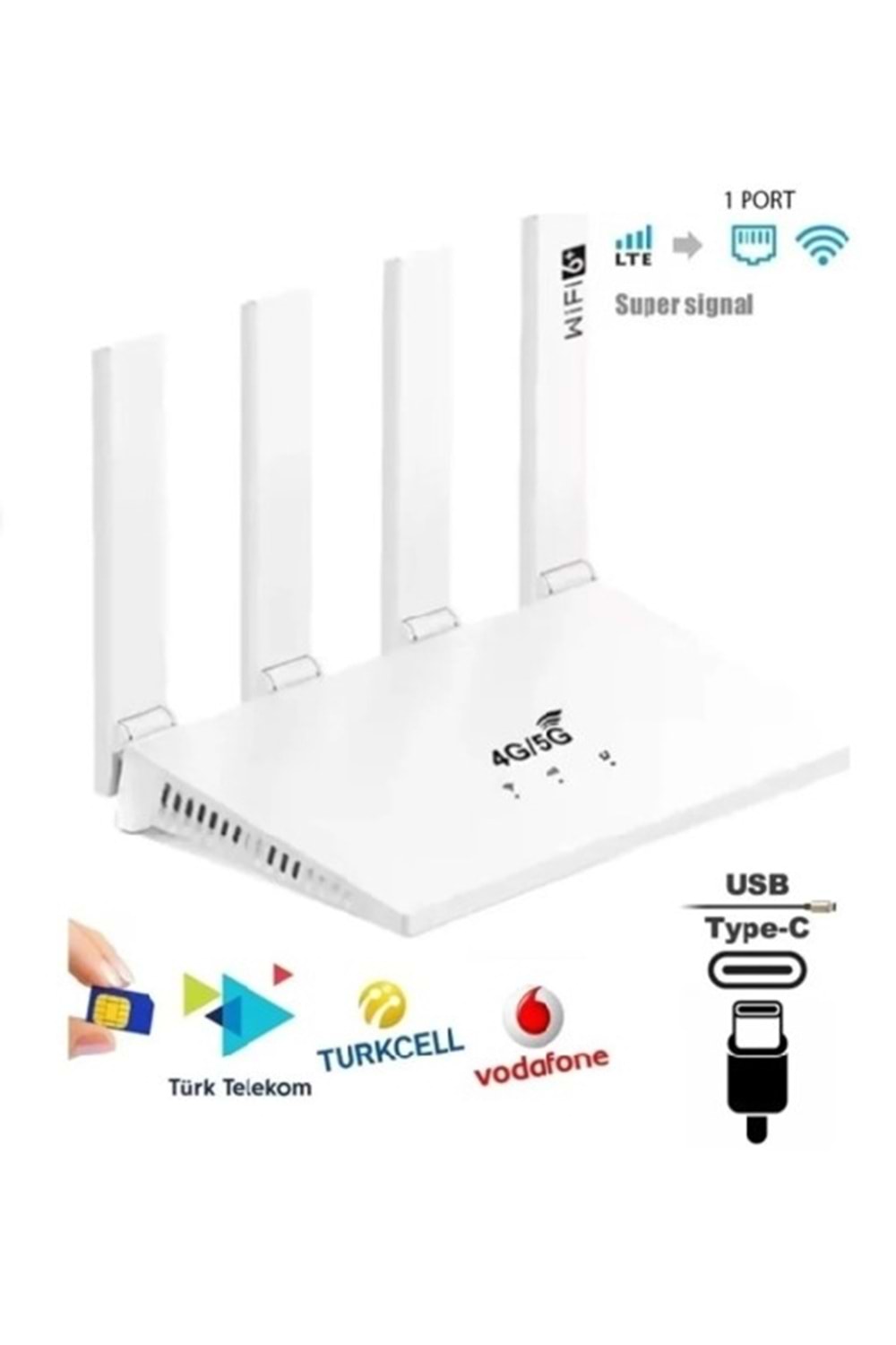 ALOSAT 4G-4.5G Sim Kartlı 4 Anten 1 PORT Taşınabilir Router Wifi 6 Modem TÜRKCELL TÜRK TELEKOM VODAFONE