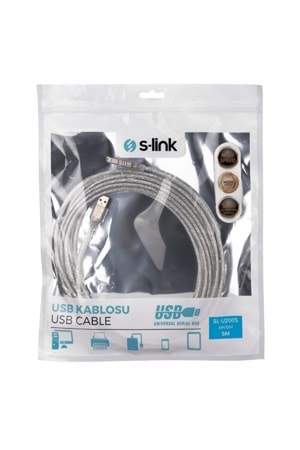 S-Link SL-U2005 S-Lınk 5 Metre USB 2.0 Şeffaf Yazıcı Kablosu
